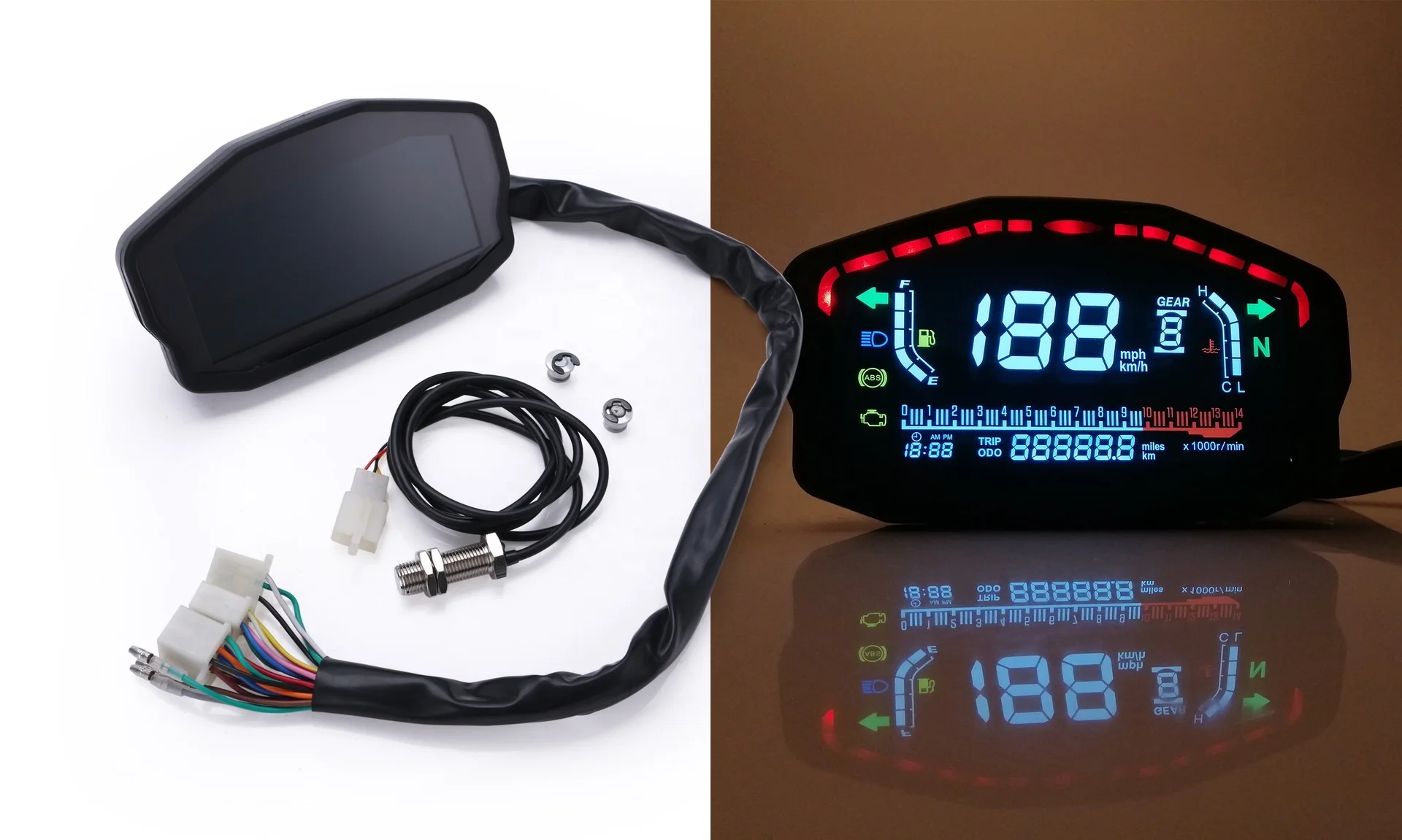 Modify Universal LCD Speedo Meter Fuel Gauge Water Temperature Motorcycle LED Speedometer