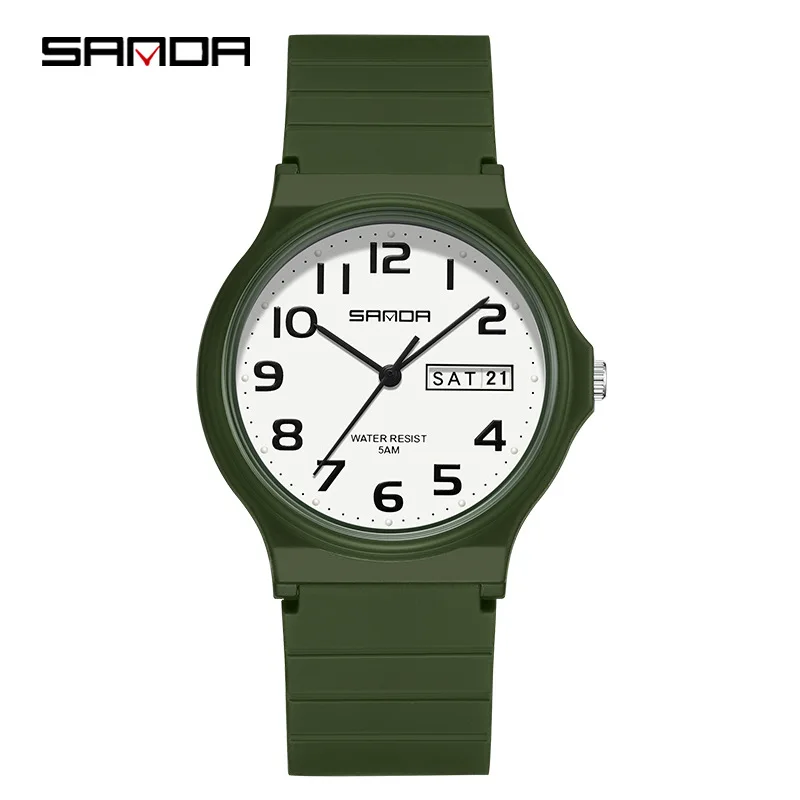 SANDA 9072 Wholesale The Latest double calendar  50 Meter Waterproof Watches With Luminescent light weight watches