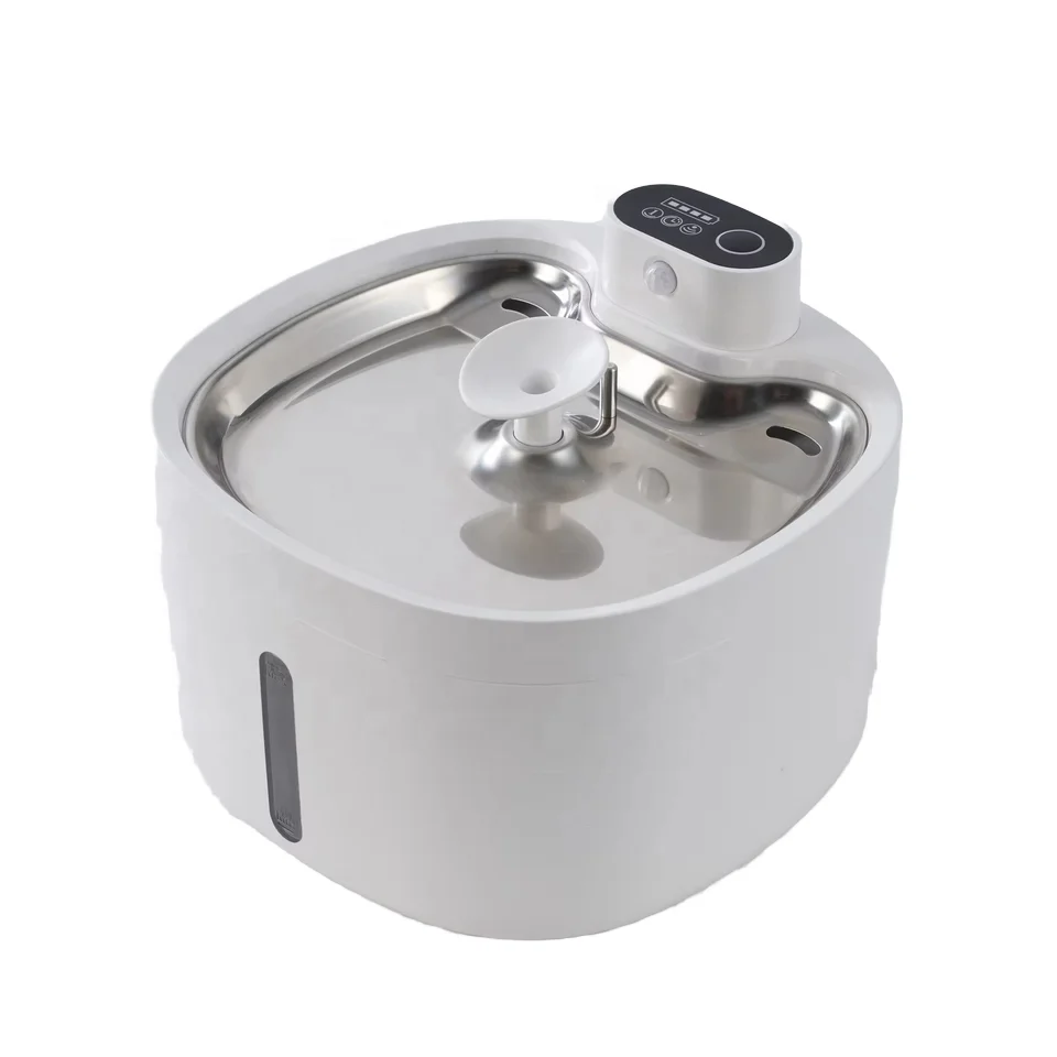 Battery Powered Auto 2.5L Stainless Steel Automatic Cat Drink Dispenser No-Splash Pet Water Fountain with Rounded Shape