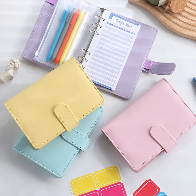 PU leather money binder organizer a6 a5 6 ring folder cash saving envelope budget binder with pocket holder