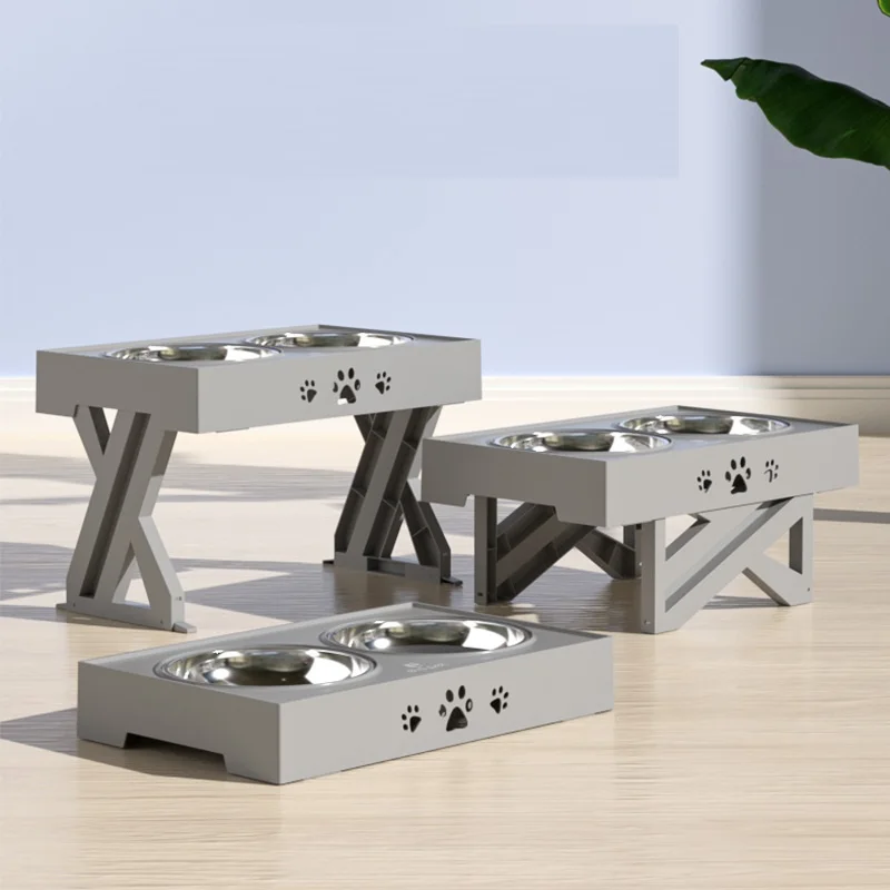 Stable Anti Slip Bracket Plastics+Stainless Steel Double Bowl Lifting Table Pet Folding Bowl