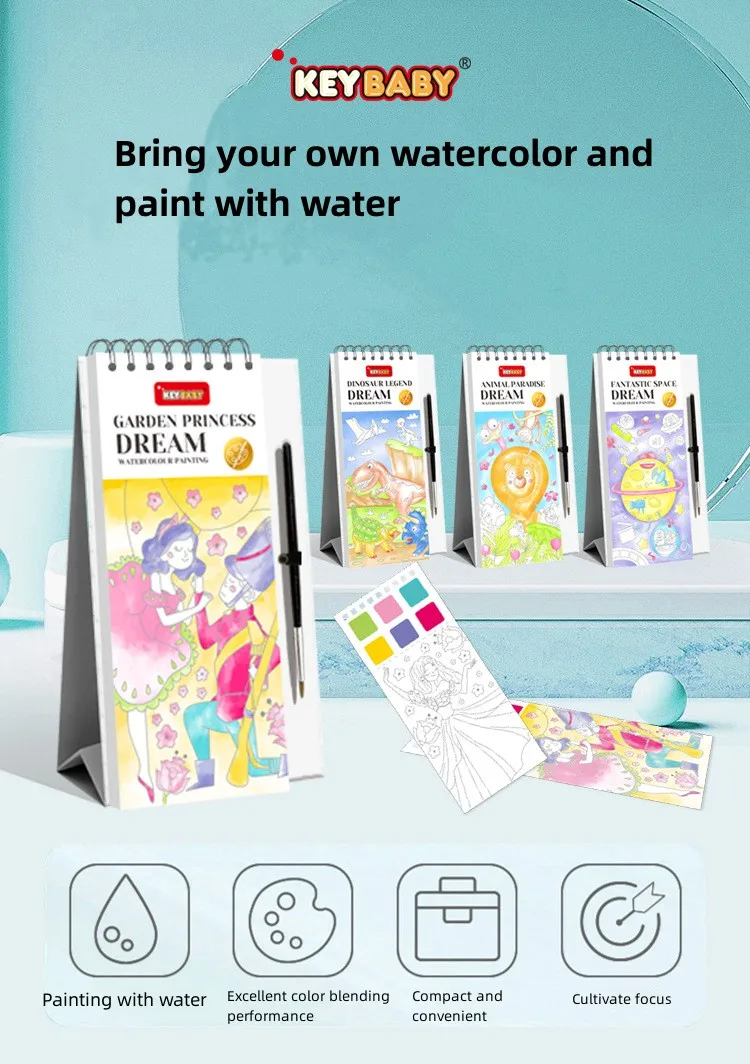 Hot Sale Pocket Watercolor Painting Bookmarks Book For Kids Palette Paint Book Water Coloring Drawing Book Toys Set With Brush