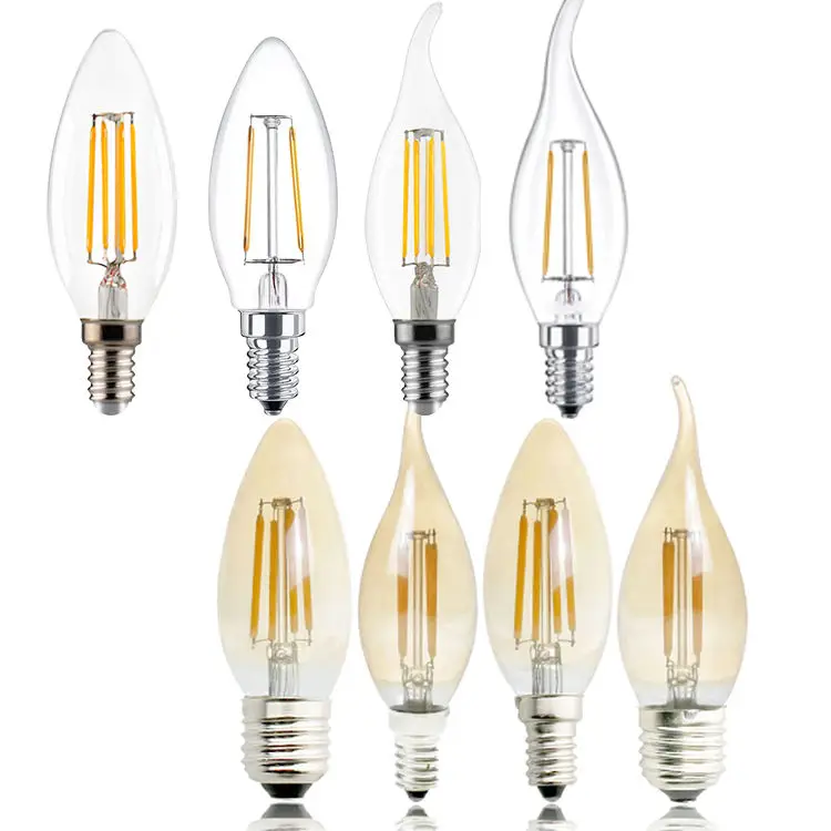 HUAYI High Brightness Clear Amber C35 Dimmable Glass E27 E14 4watt 6watt Indoor Led Bulb for Home