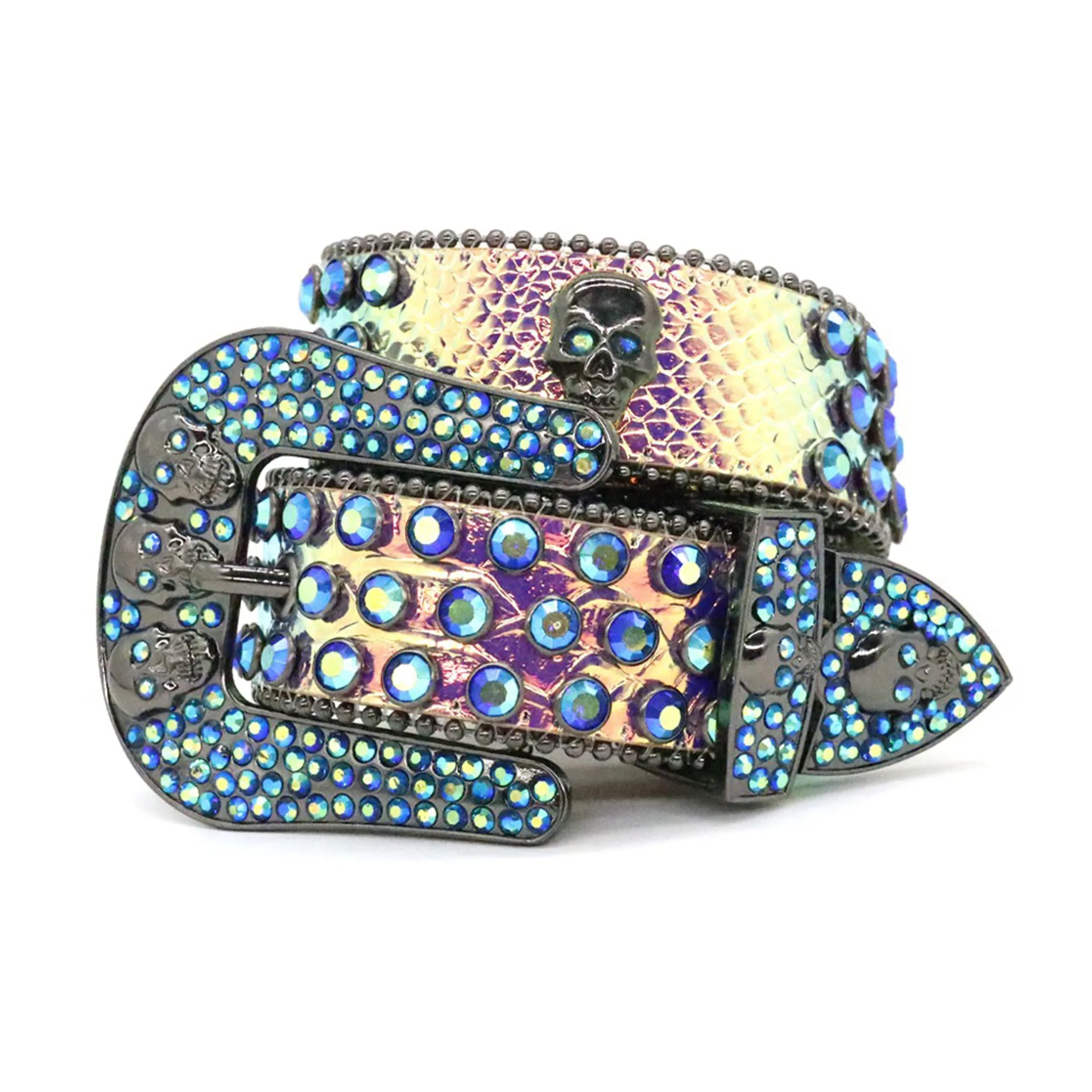BB Fast Delivery Luxury Crystal Skull designer Men Women Belt Diamond Studded Rhinestone Belts Western Sparkle Leather Belts