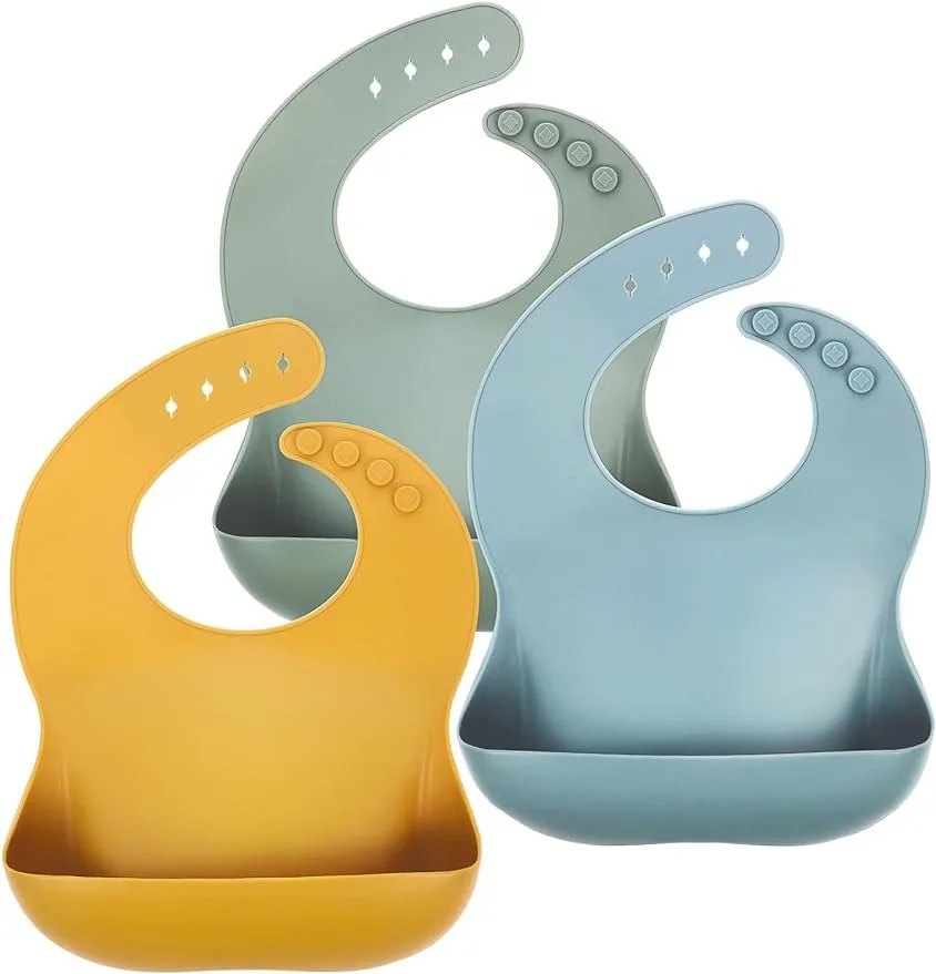 Food Grade Silicone Bibs for Babies & Toddlers (6-72 months) BPA Free Unisex Soft Adjustable Fit Waterproof Feeding Baby Bibs