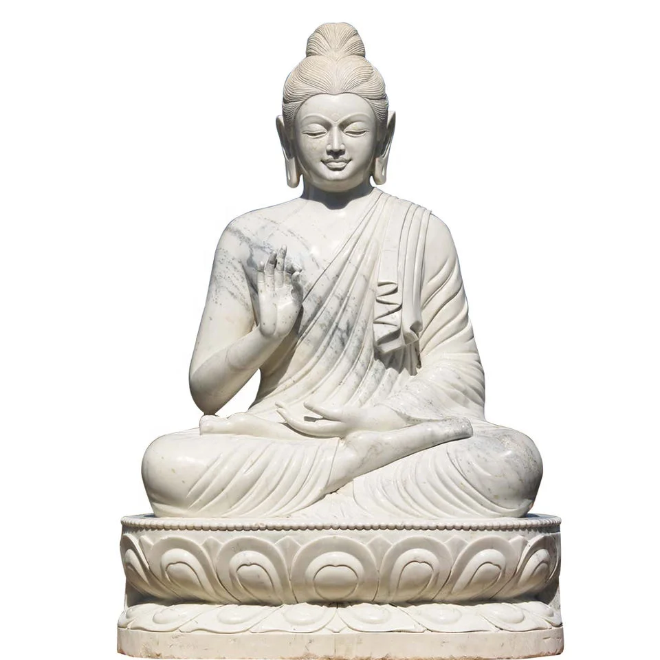 white marble buddha sitting on lotus statue sculpture
