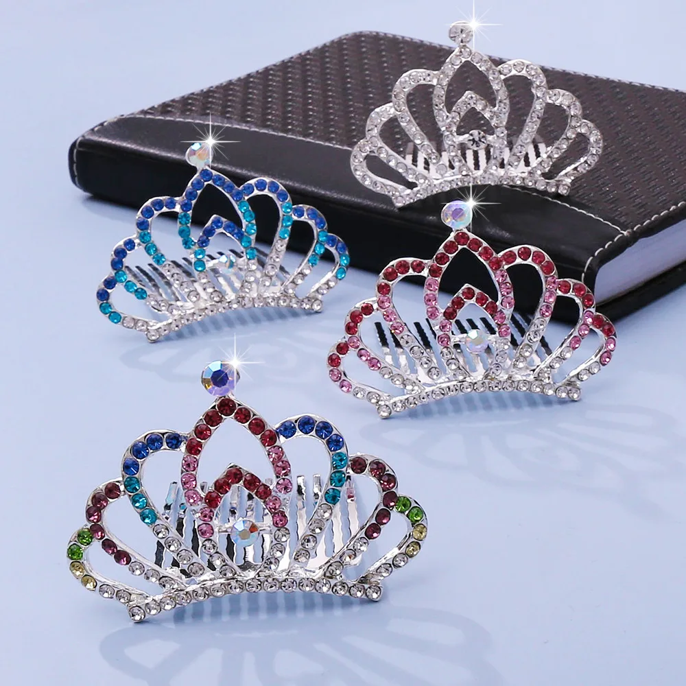 Cute Children Princess Crystal Rabbit Alloy Crown Haircomb Little Girls Rhinestone Insert Comb Birthday Gift Accessories