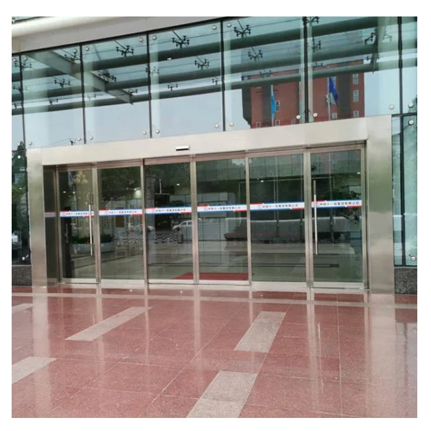 Двойная застекленная стеклянная конструкция раздвижная дверь автоматическая закаленная с датчиком