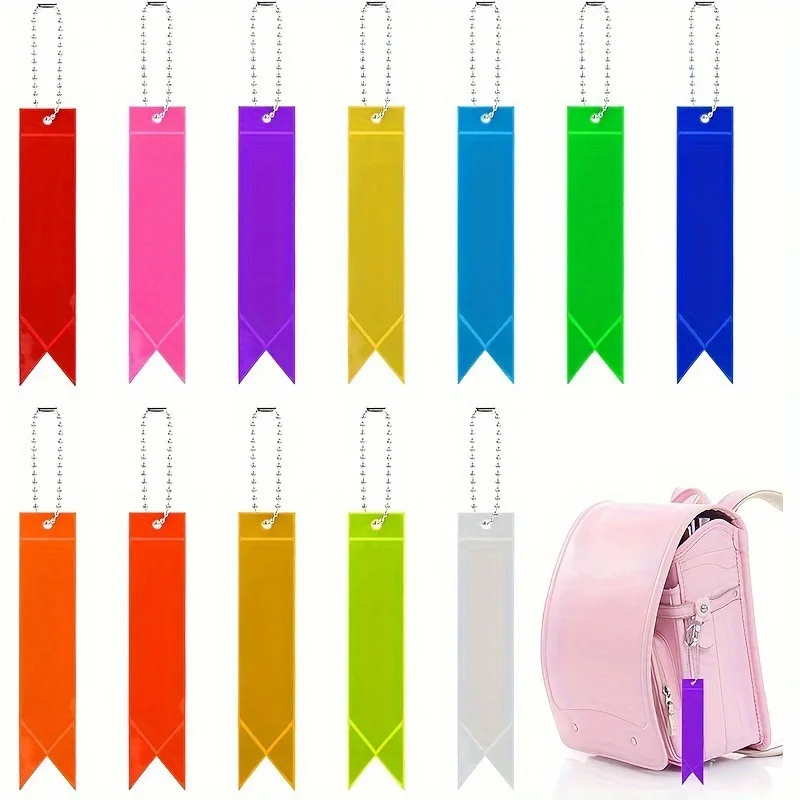 Wholesale Fluorescent Reflective Streamer Bead Chain Keychain PVC Reflector Strap Key Ring Reflex Pendant Reflective Tag Hanger