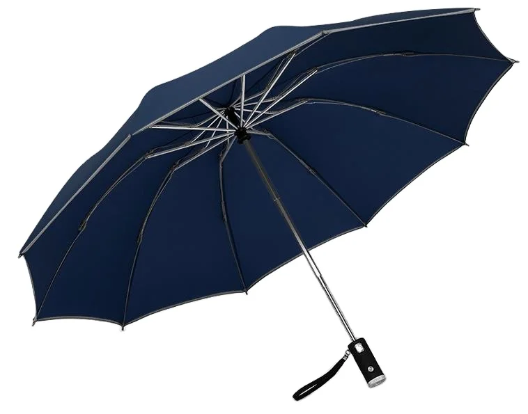Роскошный зонт на заказ с логотипом Светоотражающая полоса автоматическое открытие с 3 складными кнопками