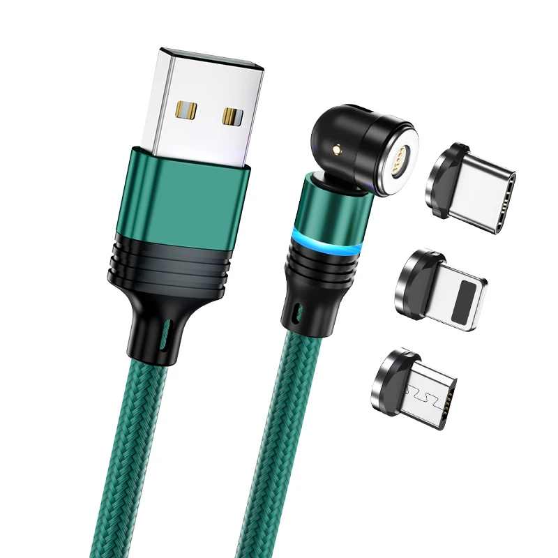 Wholesale 3 in 1 magnetic usb cable micro type c 3A fast charge 540 degree rotation data magnetic charging usb cable