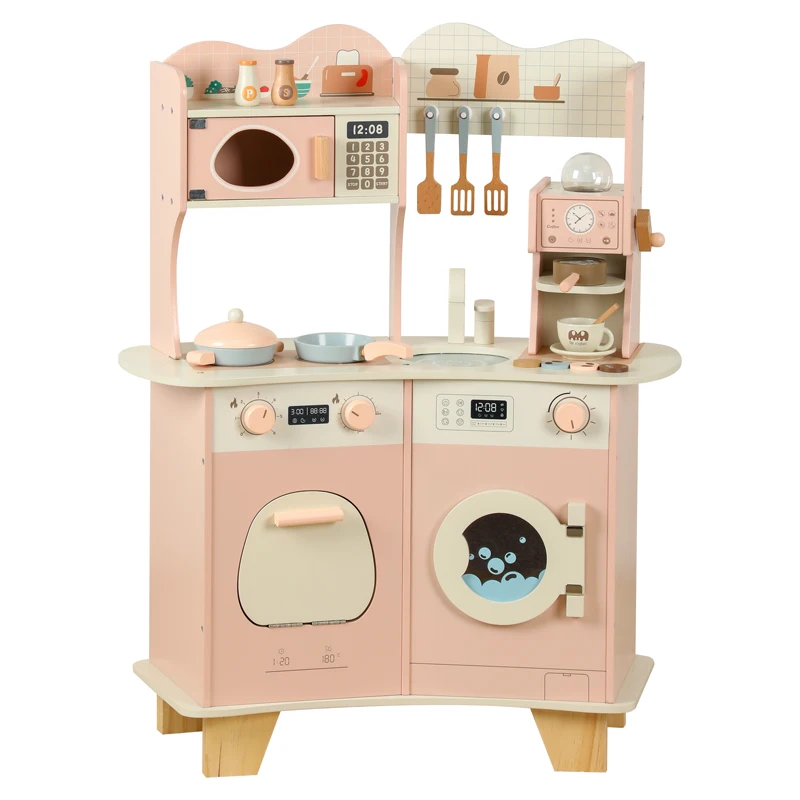 Fantasy  Wooden Toy Pretend Play Kitchen Set With Realistic Accessories Simulated Stove Cookware Toy Gift For Girls And Boys