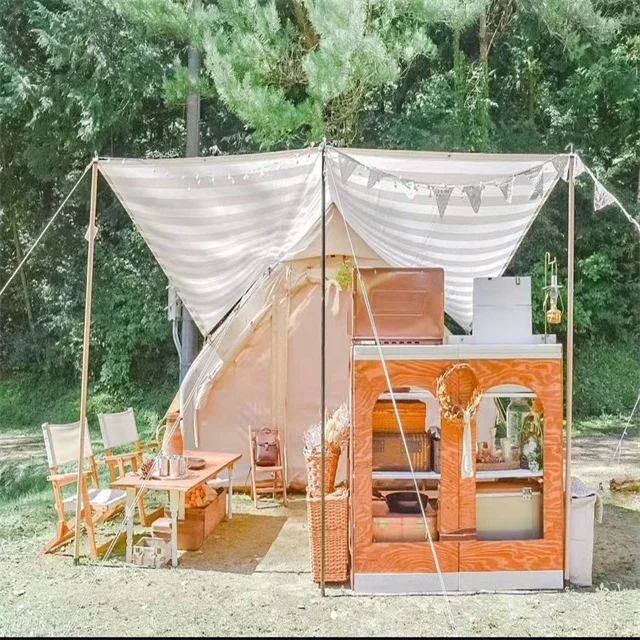 300*210*200CM Safari Glamping Waterproof Inflatable Tent Cotton Canvas Outdoor Building Style Fabric Combo Bottom Bell Tent