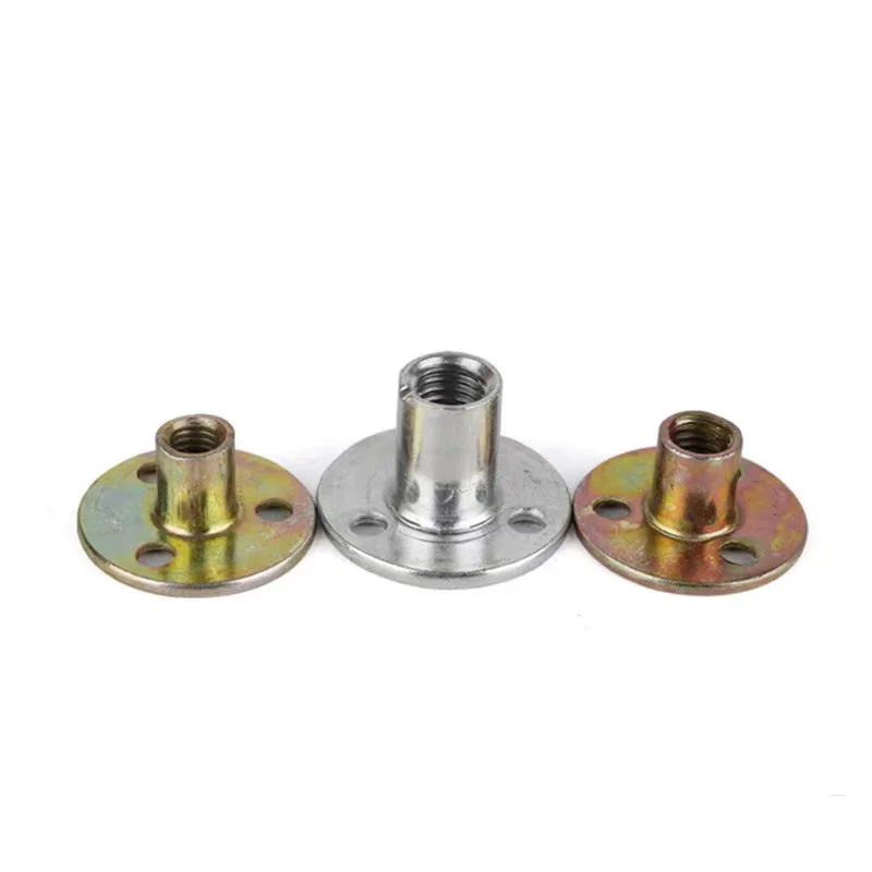 Furniture hardware M6 M8 M10 M12 three-hole round-base weld nut furniture fastener connector T nut sofa foot lock nut