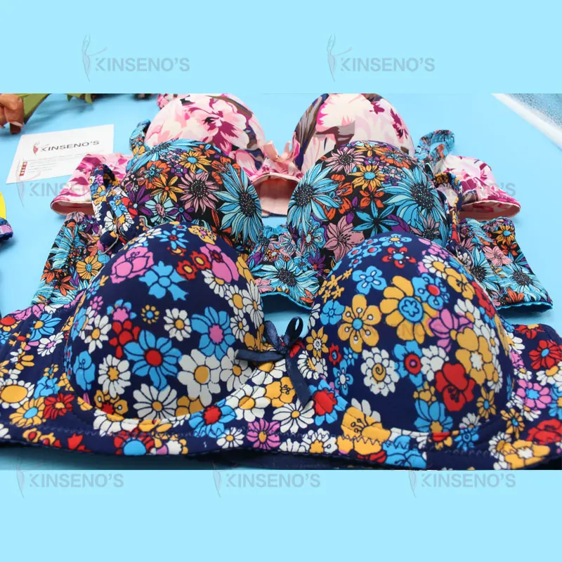 Custom OEM ODM Underwire Thin Push Up Lace Fancy Floral Print Bra For Sexy Women