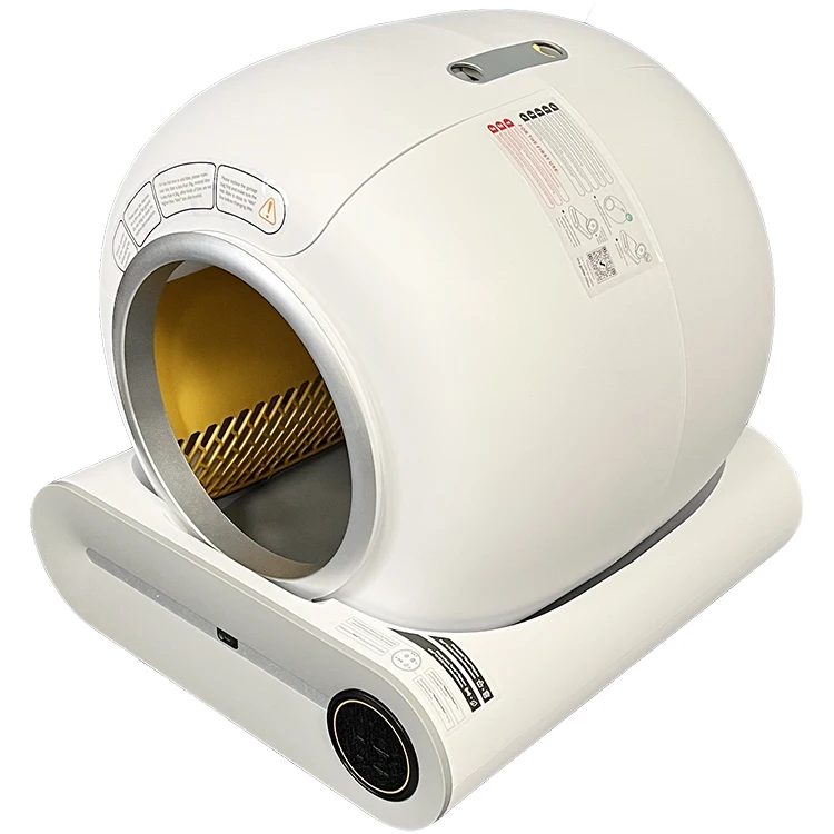 Beige Cat Litter Box with UV Air Cleaner and Anti-Splashing Feature Efficient Durable Plastic Odor Removal Pet Toilet