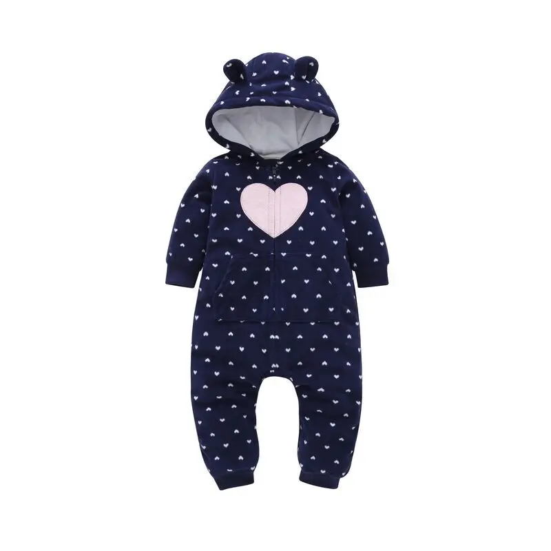 
2021 Cute Wholesale Winter Romper Newborn Toddler Ear Hooded Warm Jumpsuit Infant Sleepsuit 