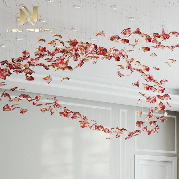 New Design Lustre Cristal Custom Flower Shape Indoor Decoration Lighting Artificial Petal Glass LED Chandelier