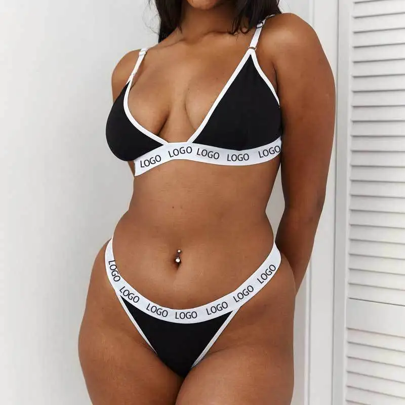 Custom logo Letter Tape Contrast Binding Bra and Panty set Christmas