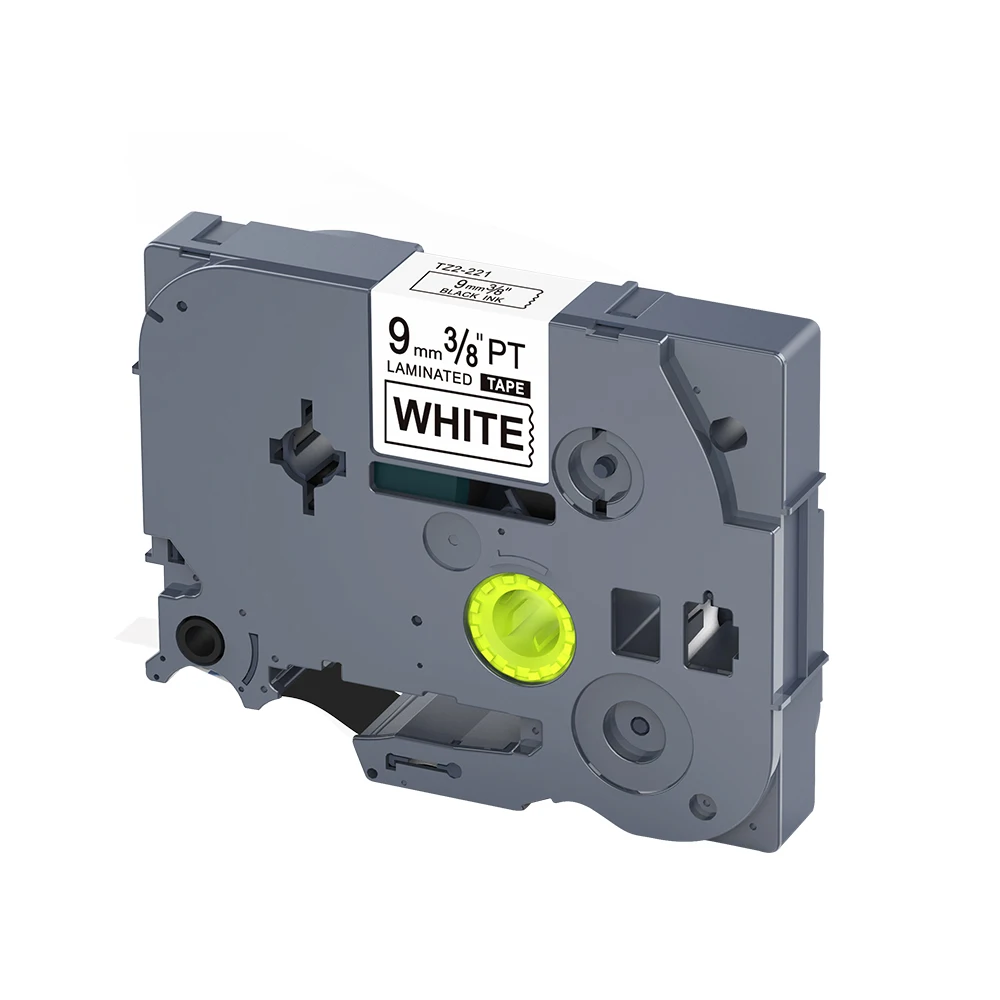 Compatible Tz Laminated Label Tape Tze221 TZ2-221 Tz 221 9mm*8m Black on White Label Tape Printer Ribbon  for Brother PET/ABS