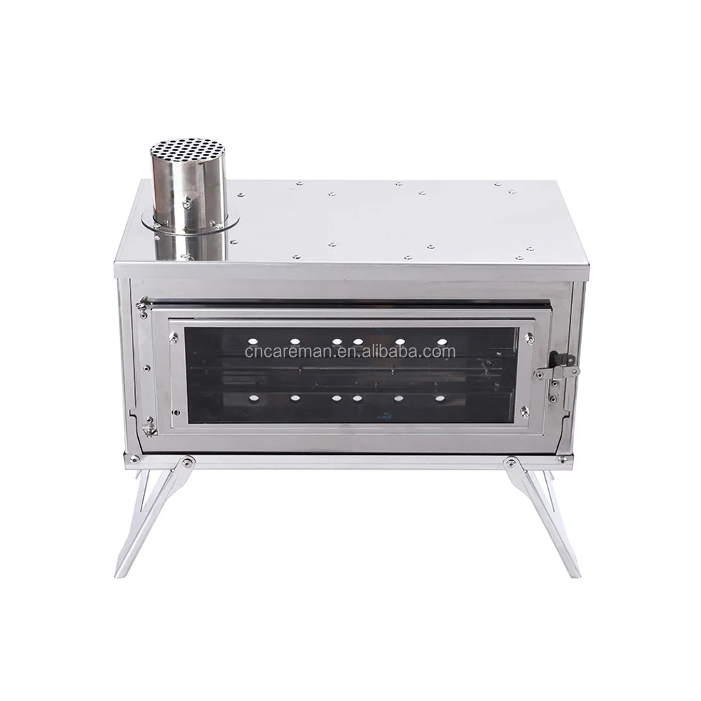 Folding Stainless Steel Tent Stove, Collapsible Portable Wood Burning Stove w/Large Front View Window, Damper & Chimney Pipe OEM