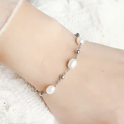 HuPo.HuTu. New Charm Jewelry Women  Gift Freshwater Pearl Chain Waterproof 18K Gold Plated Bead Wrapped Stainless Steel Bracelet