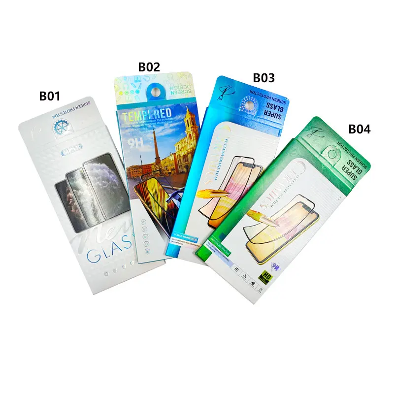 Premium Universal Tempered Glass Screen Protector Packaging Screen Protector Film Paper Box Retail UV Embossing