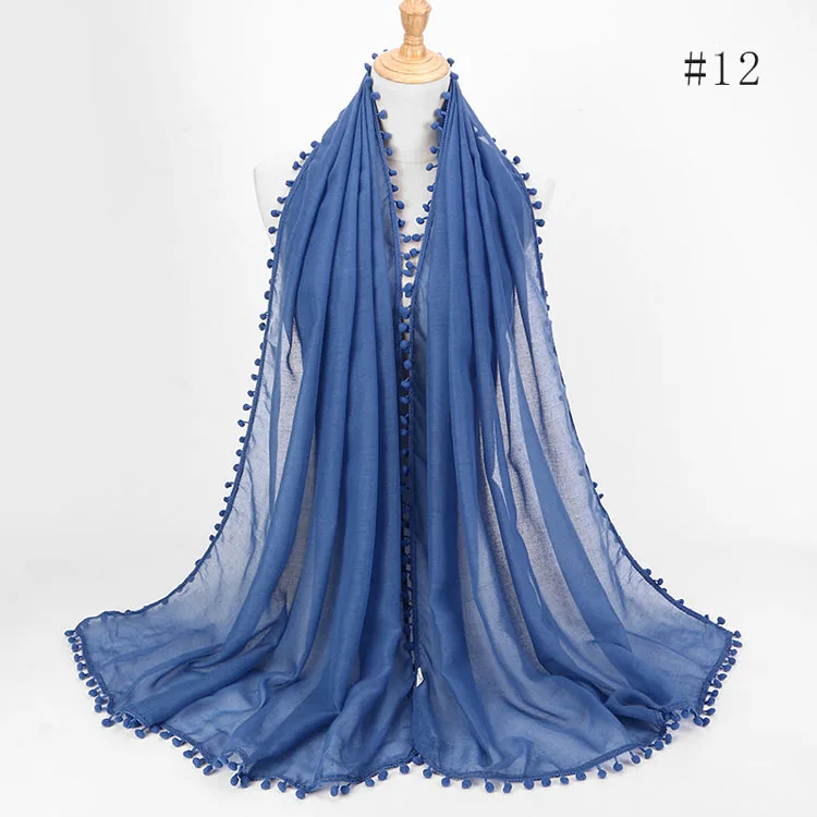 Classic simple classy Tie dyed cotton linen Hairball turban hijab shawls women muslim scarf