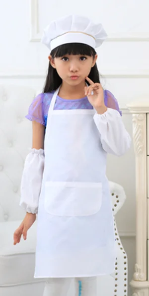 Hot Selling Logo Custom Printing Kids Polyester Apron And Chef Hat Set With 2 Pockets Kitchen Bib Aprons for Cooking Play Game