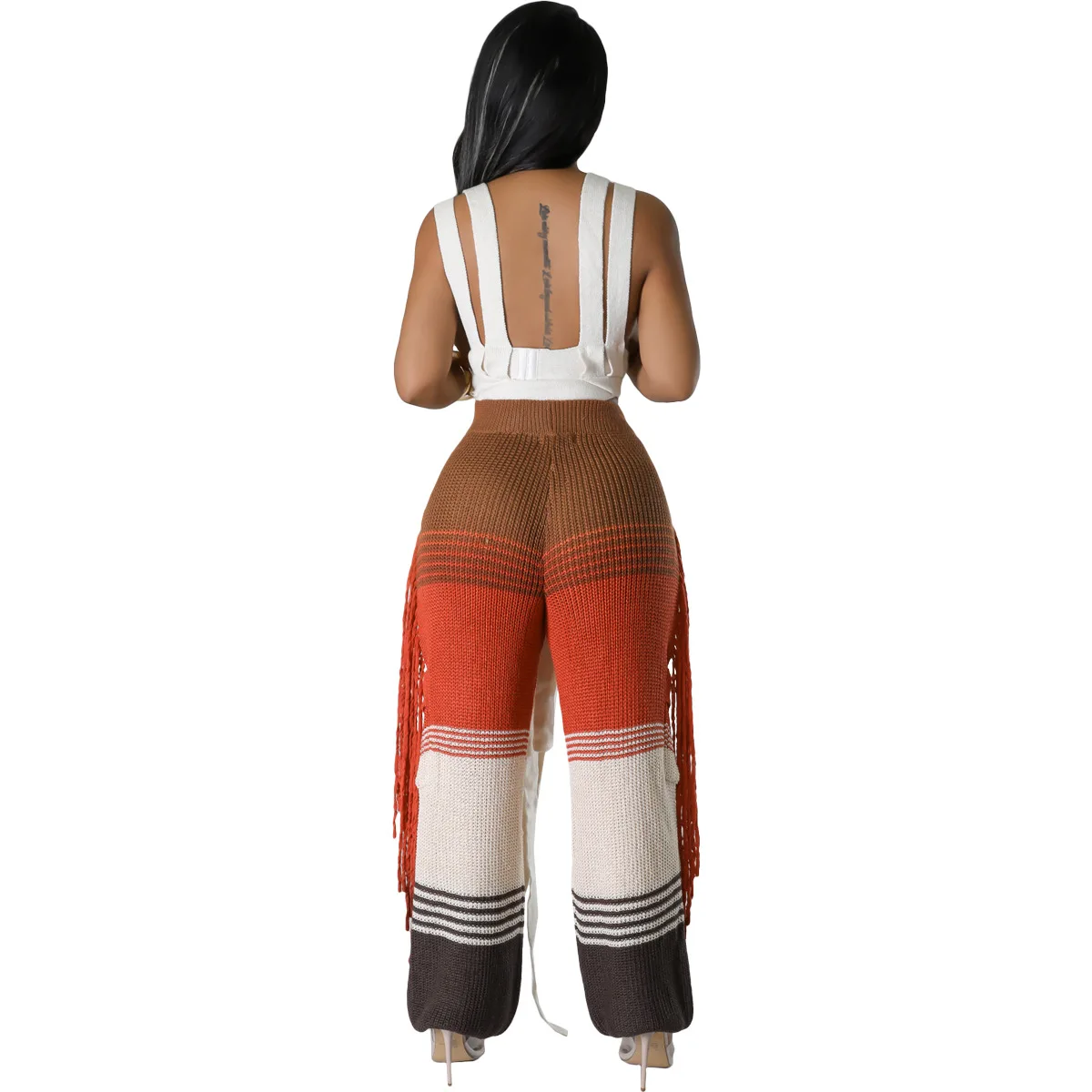 Wholesale fashion casual baggy knitted crochet fringed pants for women