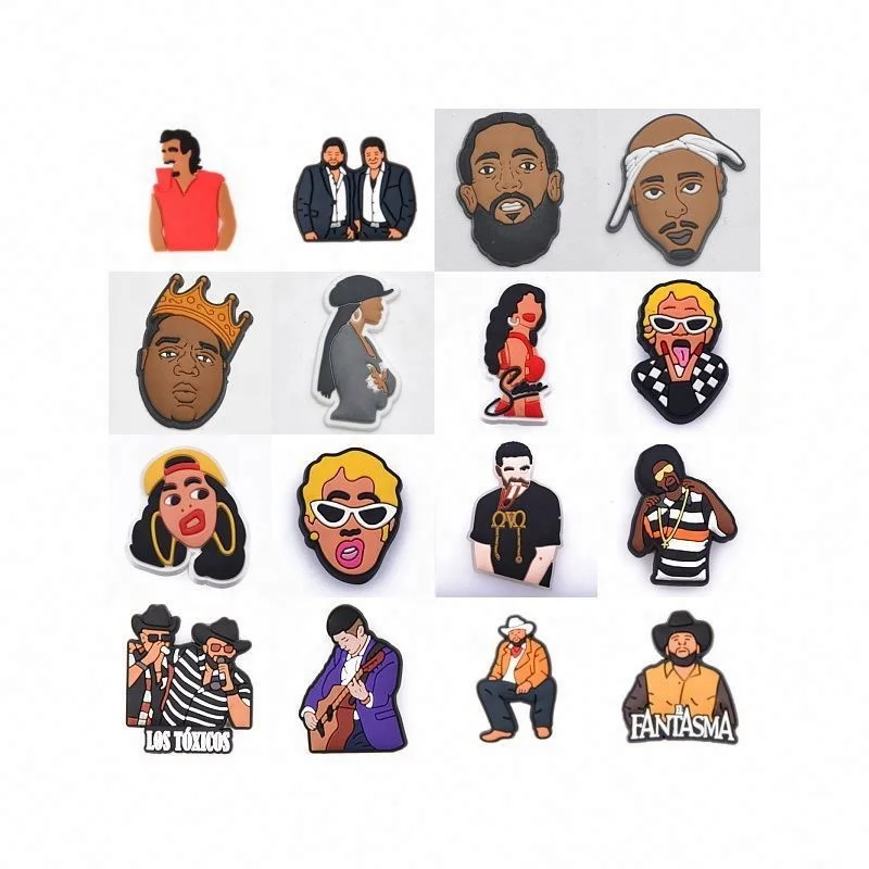 Popular Hip-hop star GRUPO FIRME Clog charms Rapper shoes charms Rocker Clog charms fast shipping PVC shoes buckle for clog