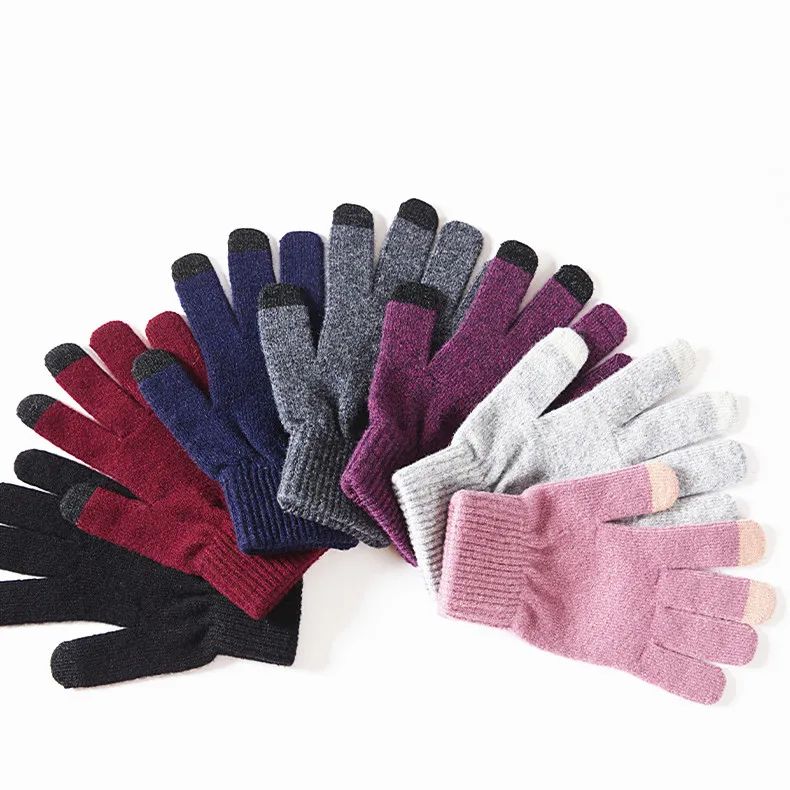 Оптовая продажа на заказ Зимние трикотажные перчатки кашемировые шерстяные с логотипом Теплый Сенсорный экран для женщин и