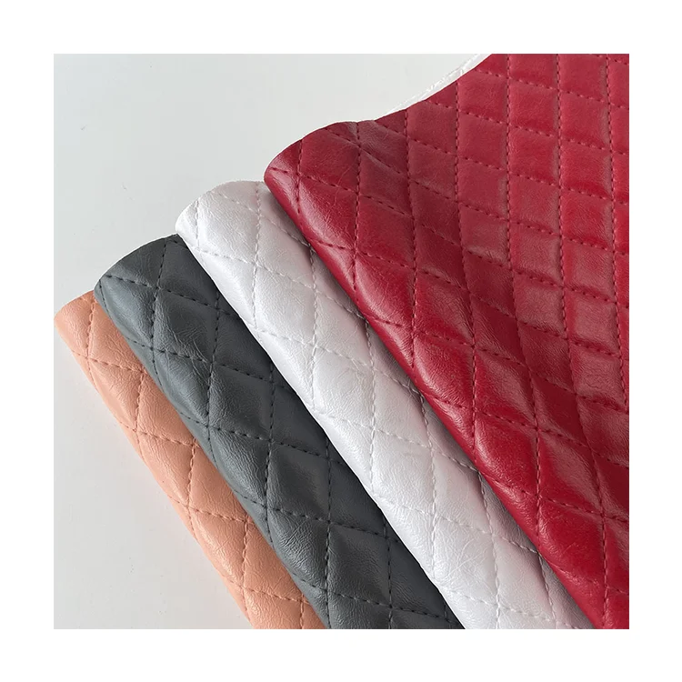 Embroidered plaid press line square diamond PU leather for matte handbag upholstery sofa upholstery leather