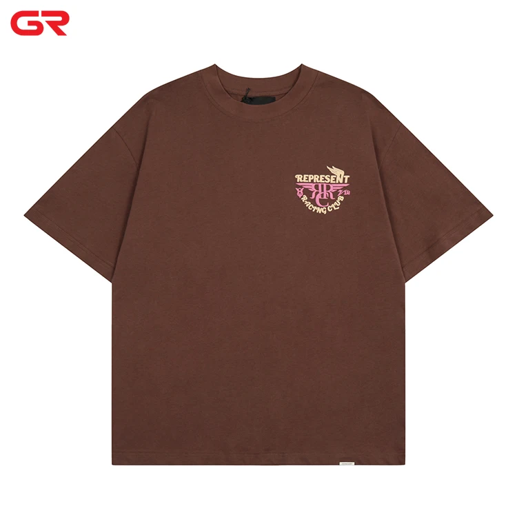 OEM High Quality Casual Loose Polyester Cotton Plain Round Neck Drop Shoulder T Shirts Custom Letter 3D Puff Print T Shirt