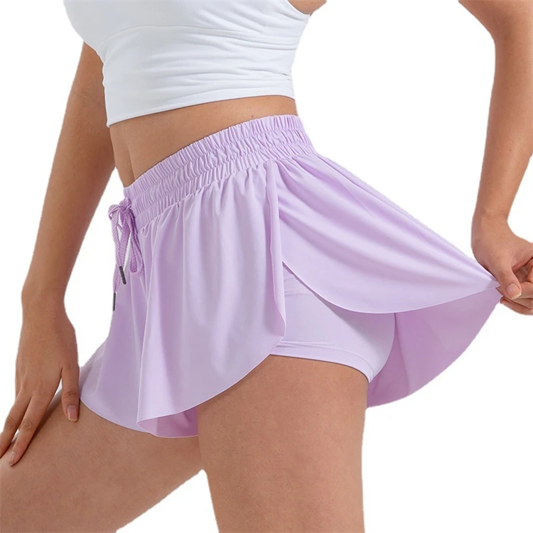 2 In 1 Flowy Running Yoga Shorts Women Gym Sport Kid Biker Butterfly Shorts Tennis Skirt Summer Youth Girls Flowy Shorts