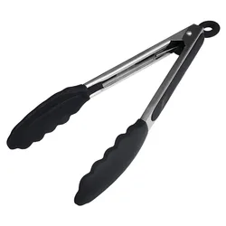 2 Pack Black kitchen tongs, Silicone BPA Free Non-Stick Stainless Steel BBQ Cooking Grilling Locking Food Tongs 9 Inch & 12 Inch
