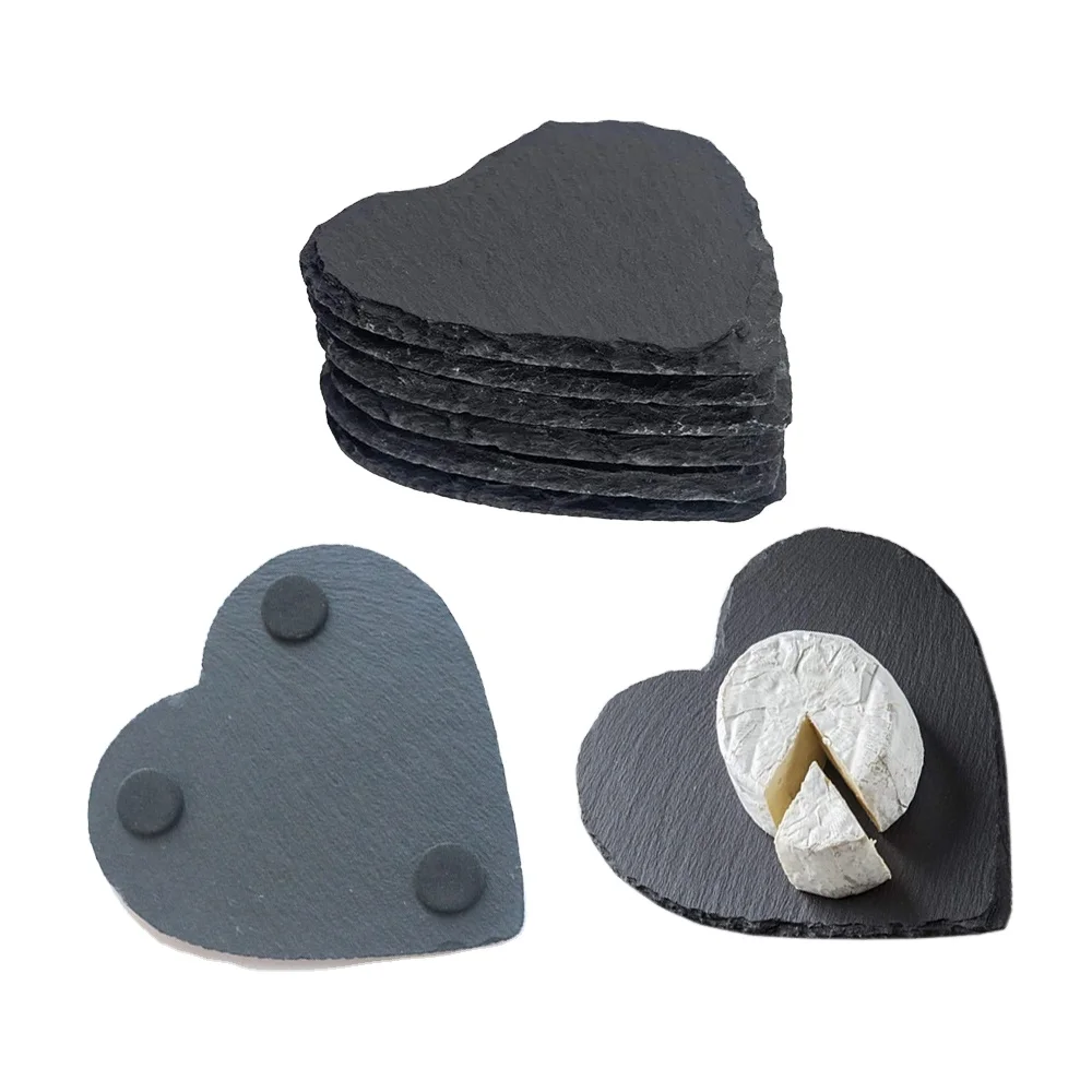 custom wholesale natural black heart shape slate cheese board plates