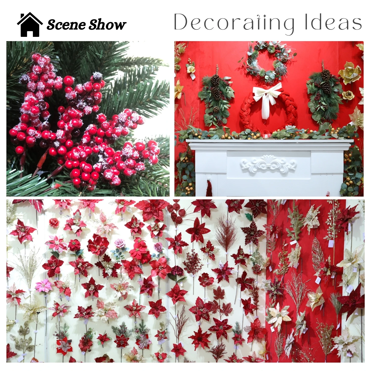 Christmas Tree Snowy Faux Red Berry Branch