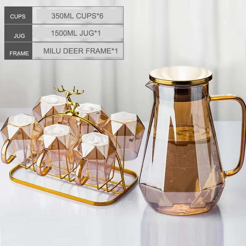 Heat Resistance Glass Water Pitcher With Bamboo Top Cover And Flow Stainless Steel Lid For Kitchen And Party