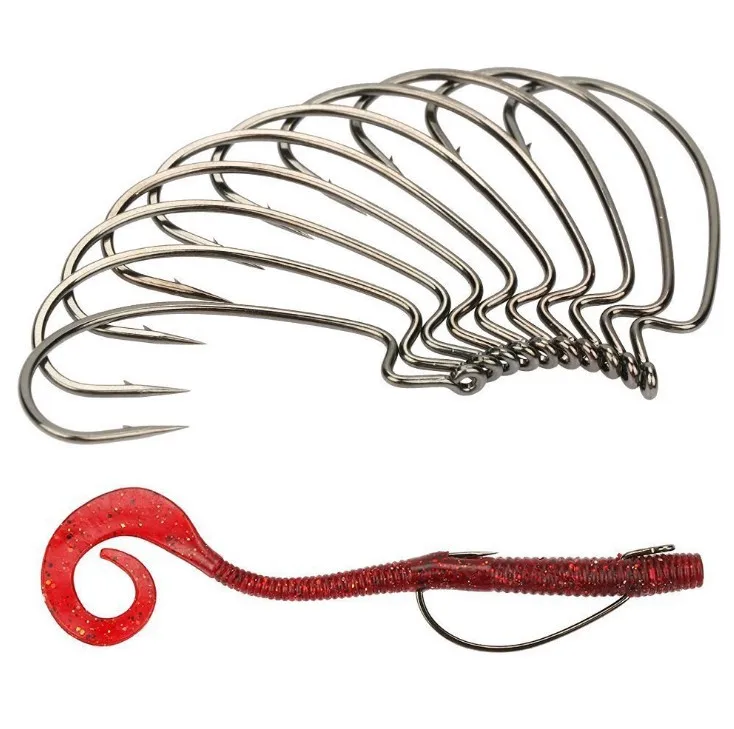  10pcs/lot Fishing Hook Set Carbon Steel Wide Crank Offset Fishhook for Soft Worm Lure Barbed carp Hooks