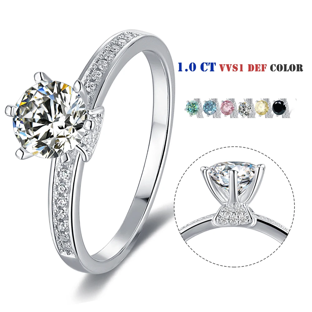 Light Jewelry Moissanite Halo Engagement Ring Silver Rings Custom Round Shape Classic Six Claw Engagement Moissanite Ring