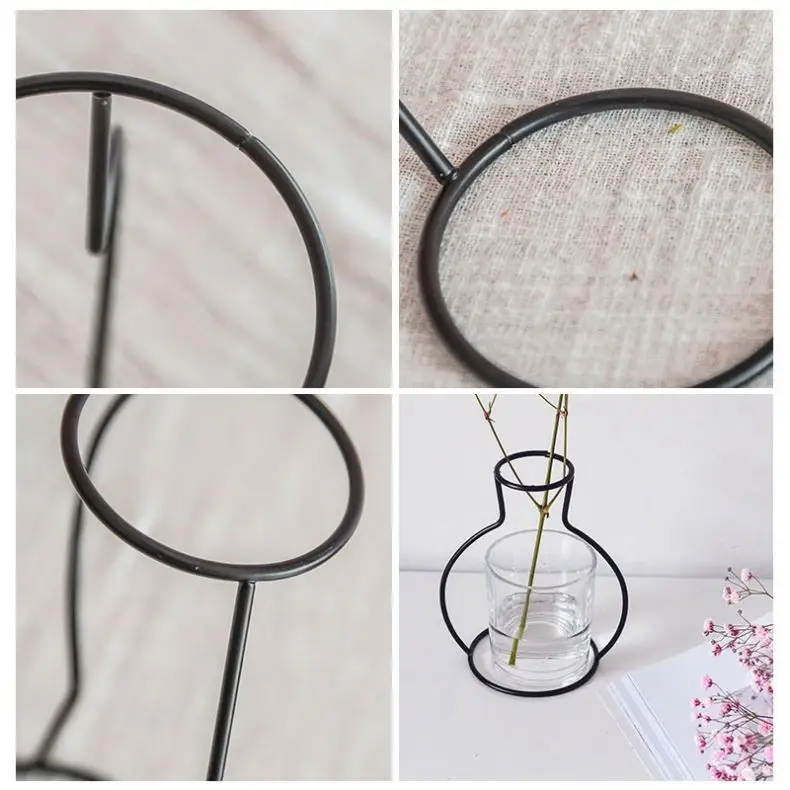 Handmade Nordic minimalist art table decoration black metal plant holder contour decor silhouette wire iron line vase for flower