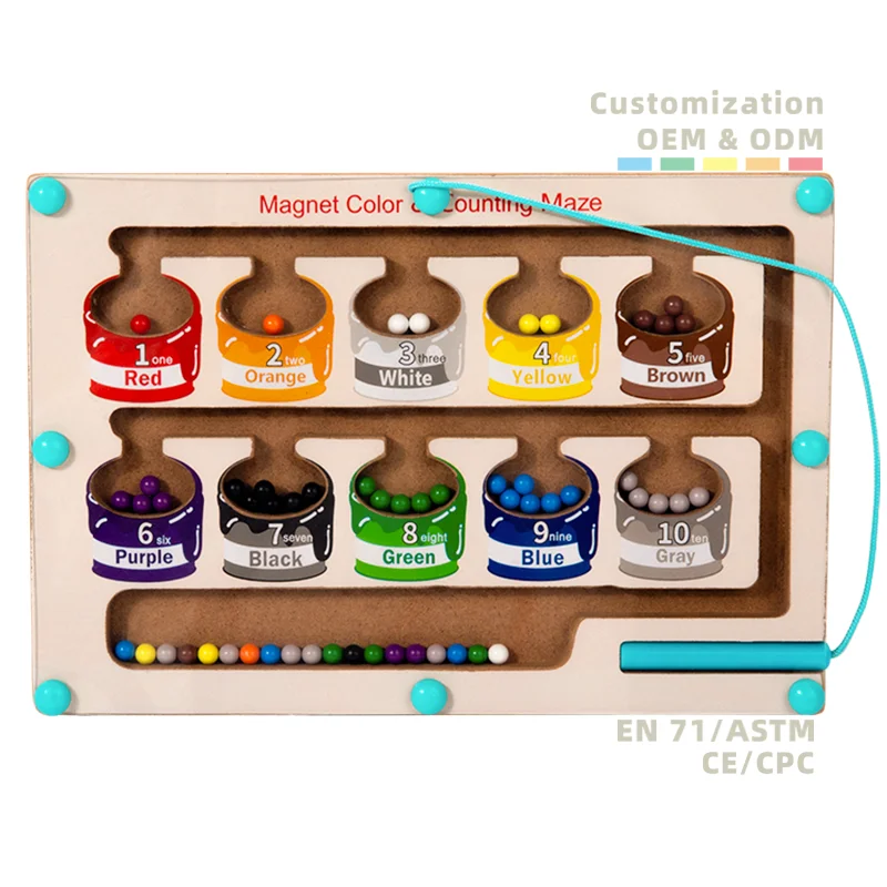 Montessori Wooden Color Number Magnet Maze Puzzle Matching Game Board Learn Early Educational Toys For Kids Boys Girls Wholesale