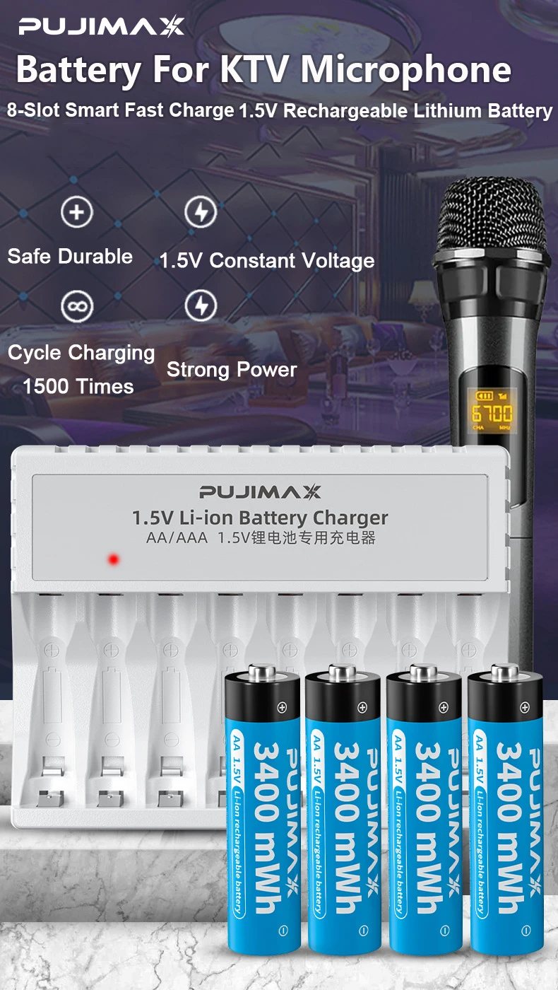 Pujimax 4 Слот 1 5 v зарядное устройство для литиевой батареи aa Li-Ion usb комплект из 4-х предметов с 3400mWh литиевые пакет