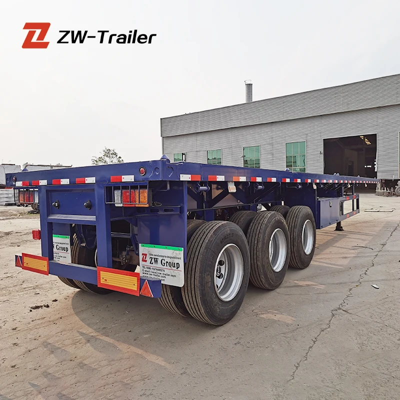 ZW Group 3 Axles 20ft 40ft Container Flatbed Semi Trailer  Flat Bed Truck Container Trailer