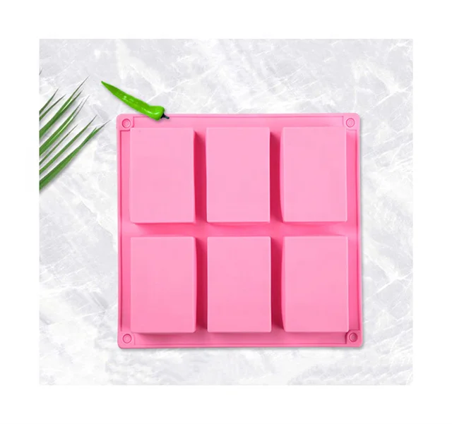 DLC053 Wholesale Customized Logo 6 Holes Rectangle Homemade Silicon Soap Molds For Making Soaps Pudding Muffin