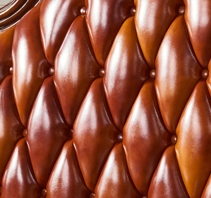 Wooden American leather bed oak carved European luxury villa 1.8 M double leather bed