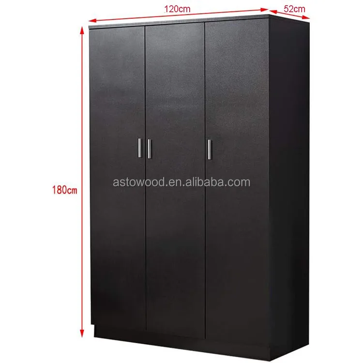 high gloss black color 3 door wardrobe with walnut body