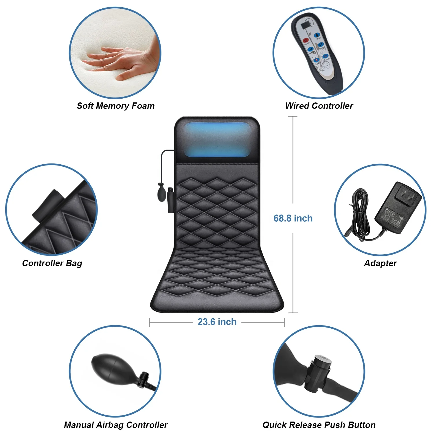 2024 Hot New Products Portable Folding Massage Mattress Full Body Fixed Point Massage Adjustable airbag heated massage mattress