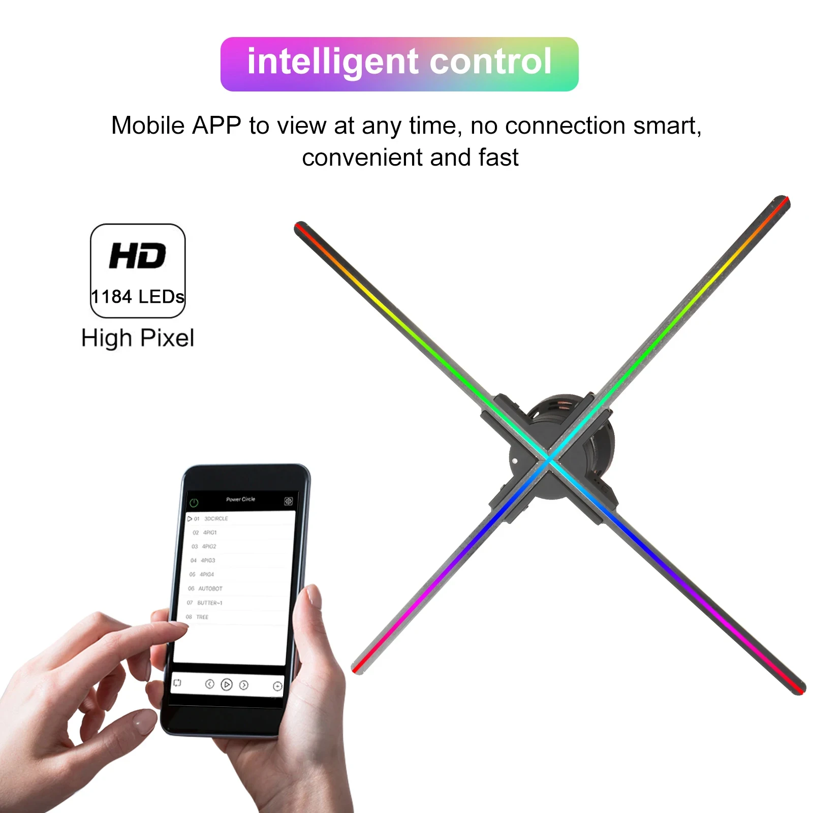 75cm High Resolution LED Display Advertising 3D Hologram Projector WiFi APP Control 1184LEDs 4K Definition 3D Hologram Fan